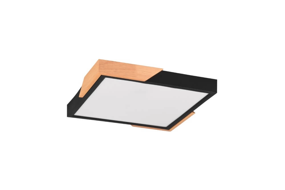 Schwarze LED-Deckenleuchte Meta mit Holz
