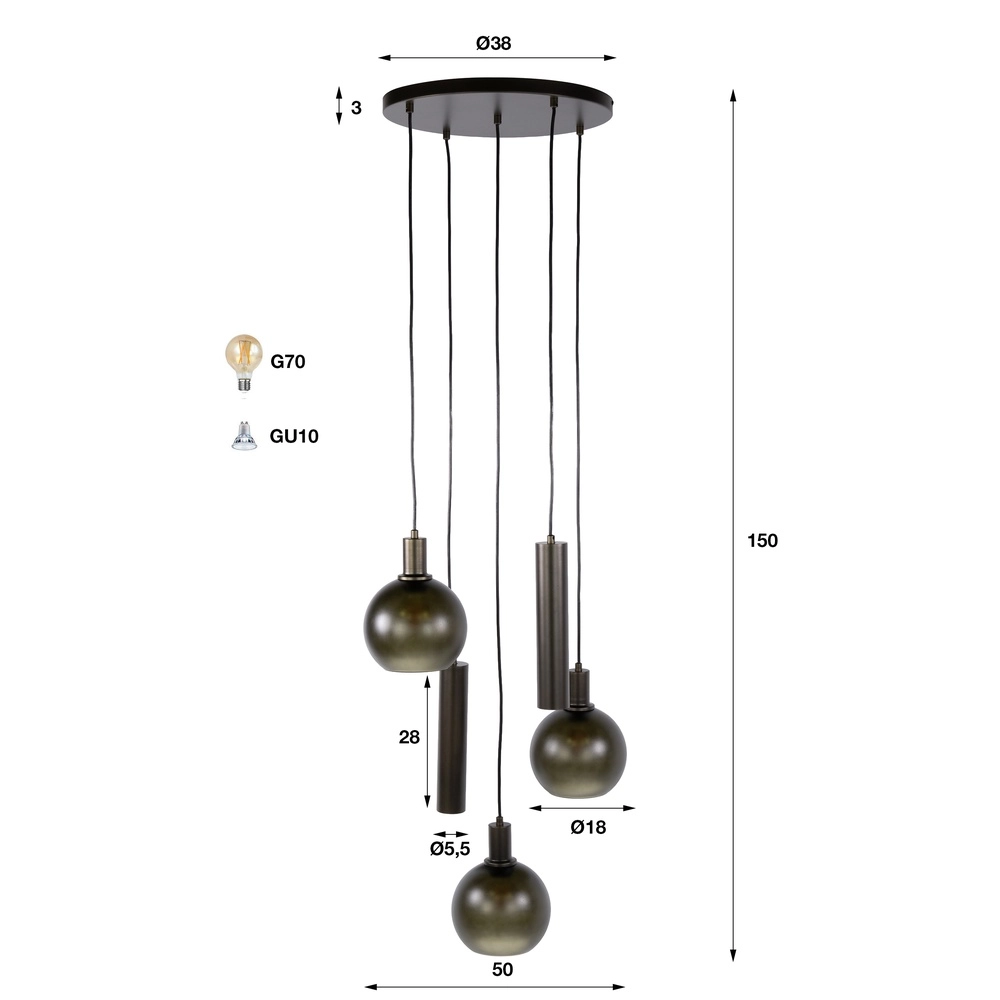 Design-Pendellampe Sfera 5-helles Sienabraun mit mattiertem Glas Lyora 8716803515178