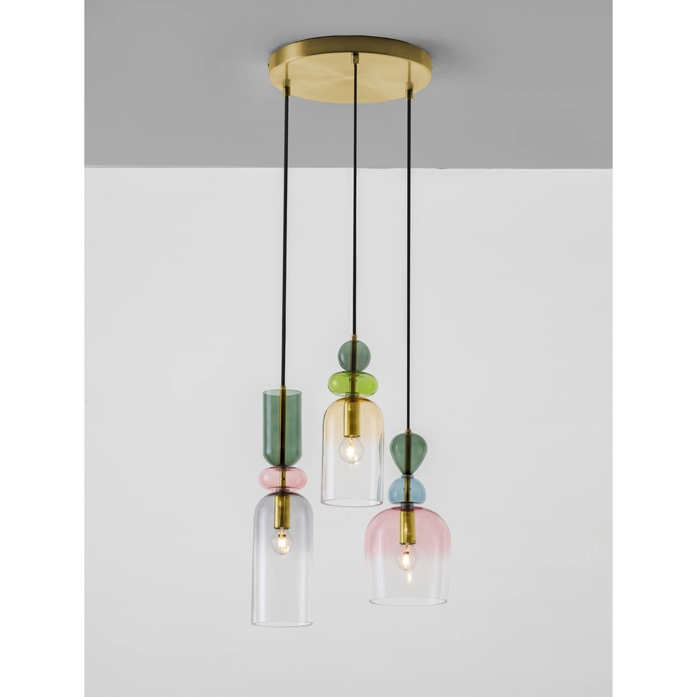 Farbige Pendelleuchte Murano 3-flammig