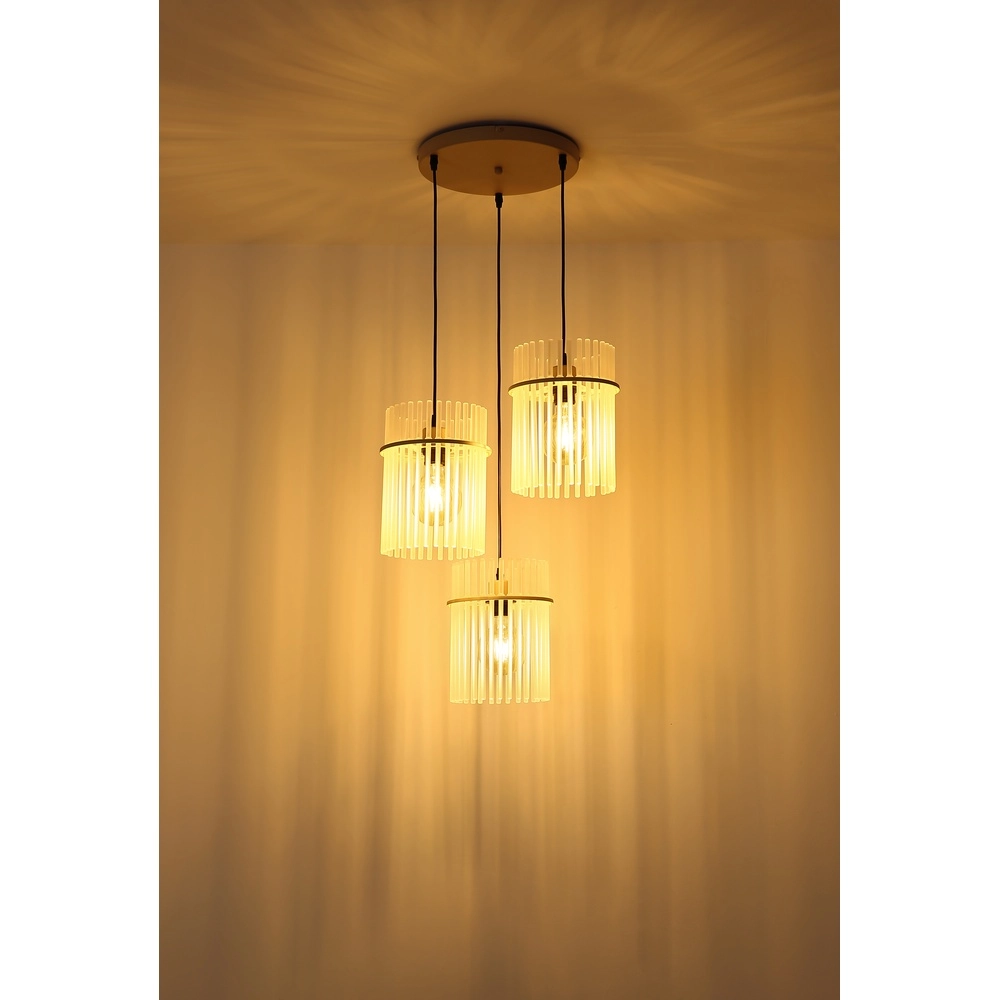 3-flammige Pendelleuchte Gorley sandbraun mit Glas rund Globo 9007371569717