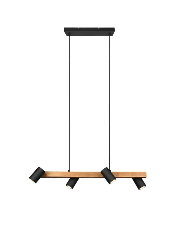 Verstellbare Hängelampe Marley Schwarz mit Holz Trio 4017807523720