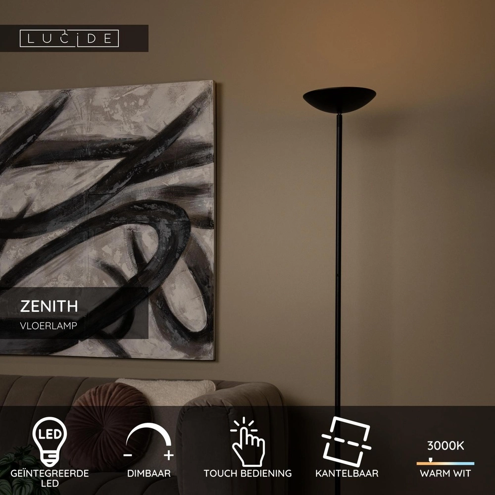 Design-Stehlampe Zenith Schwarz Lucide 5411212194060