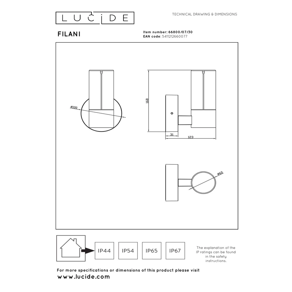 Design-Wandlampe Filani Schwarz Lucide 5411212660077