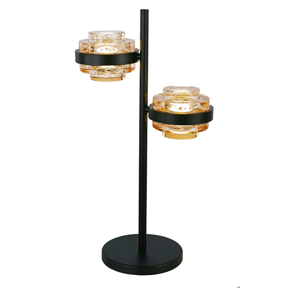 Tischlampe Dynasty Schwarzes 2-flammiges Braunglas