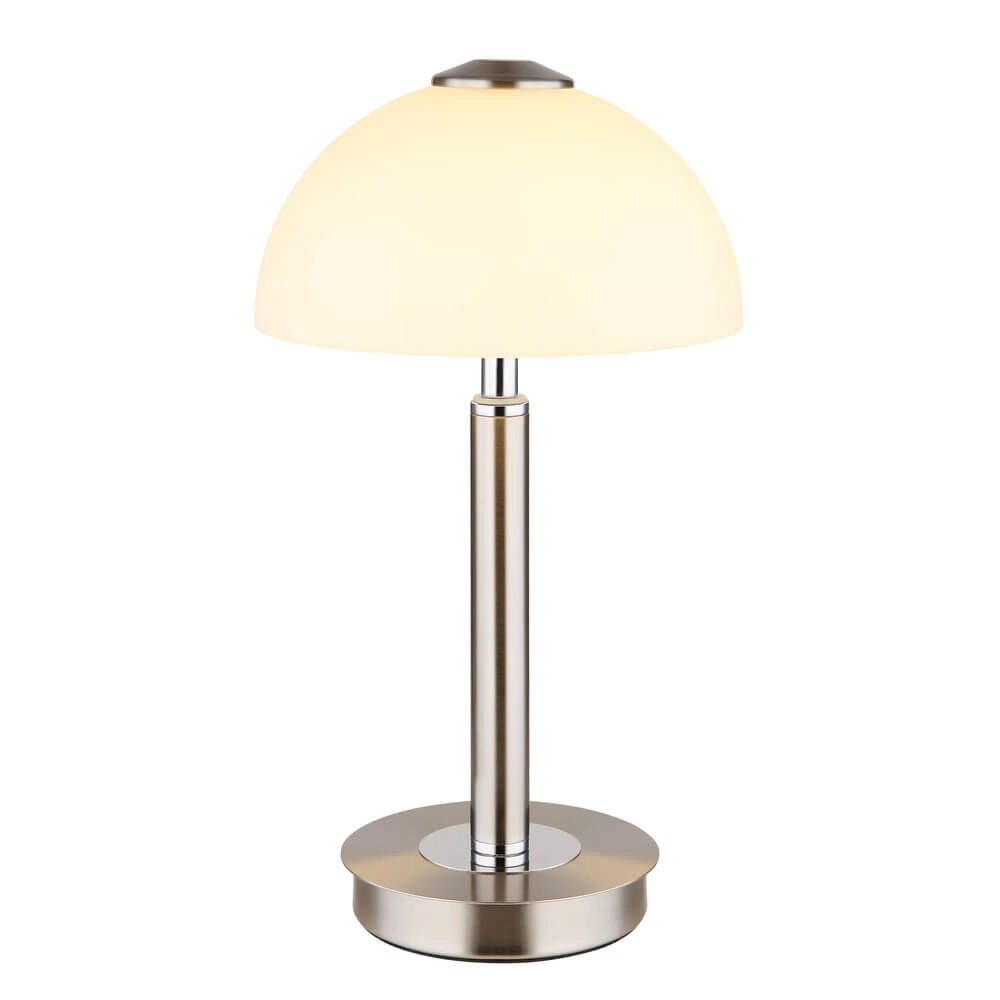Tischlampe Uldin Nickel mit weißem Glas