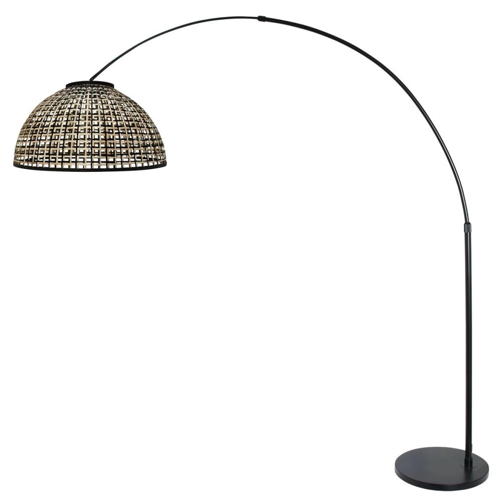 Schwarze Bogenlampe Nox Light mit Bambusschatten Ø60 cm Steinhauer 8712746183559