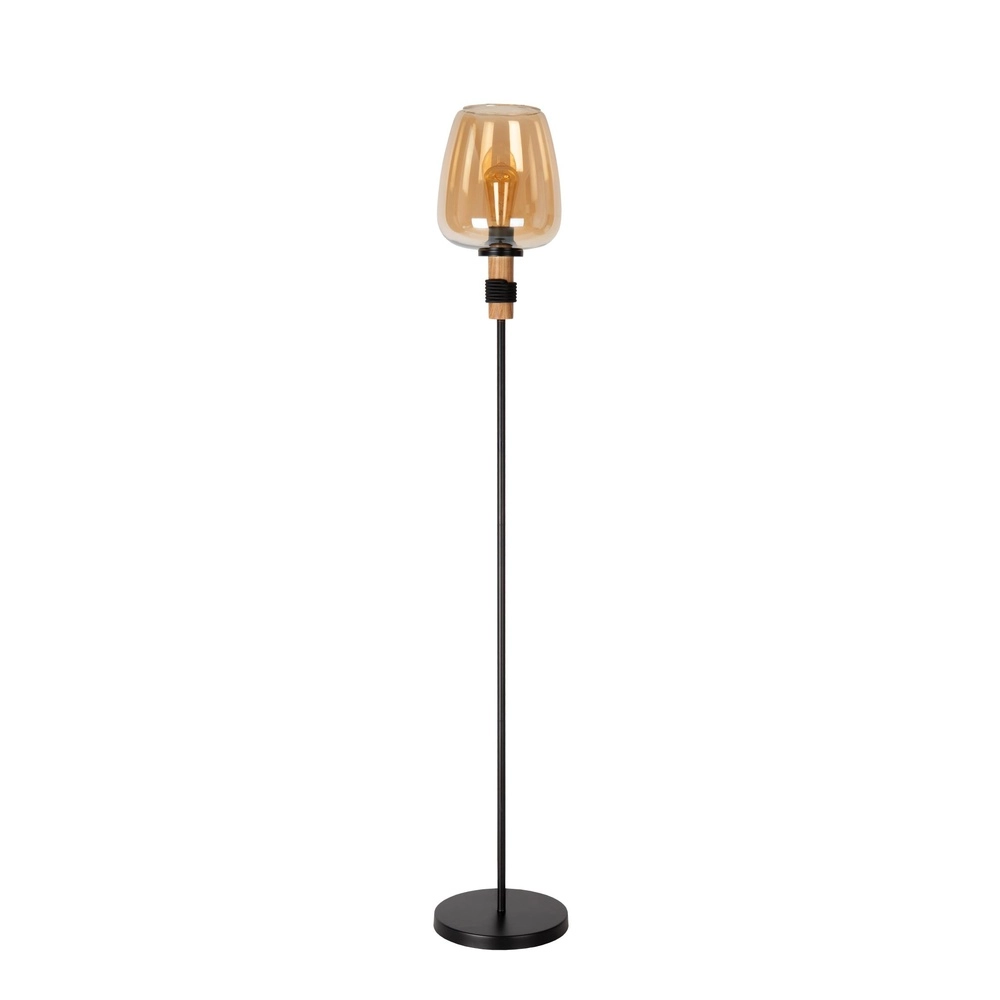 Stehlampe Ilona schwarz mit bernsteinfarbenem Glas