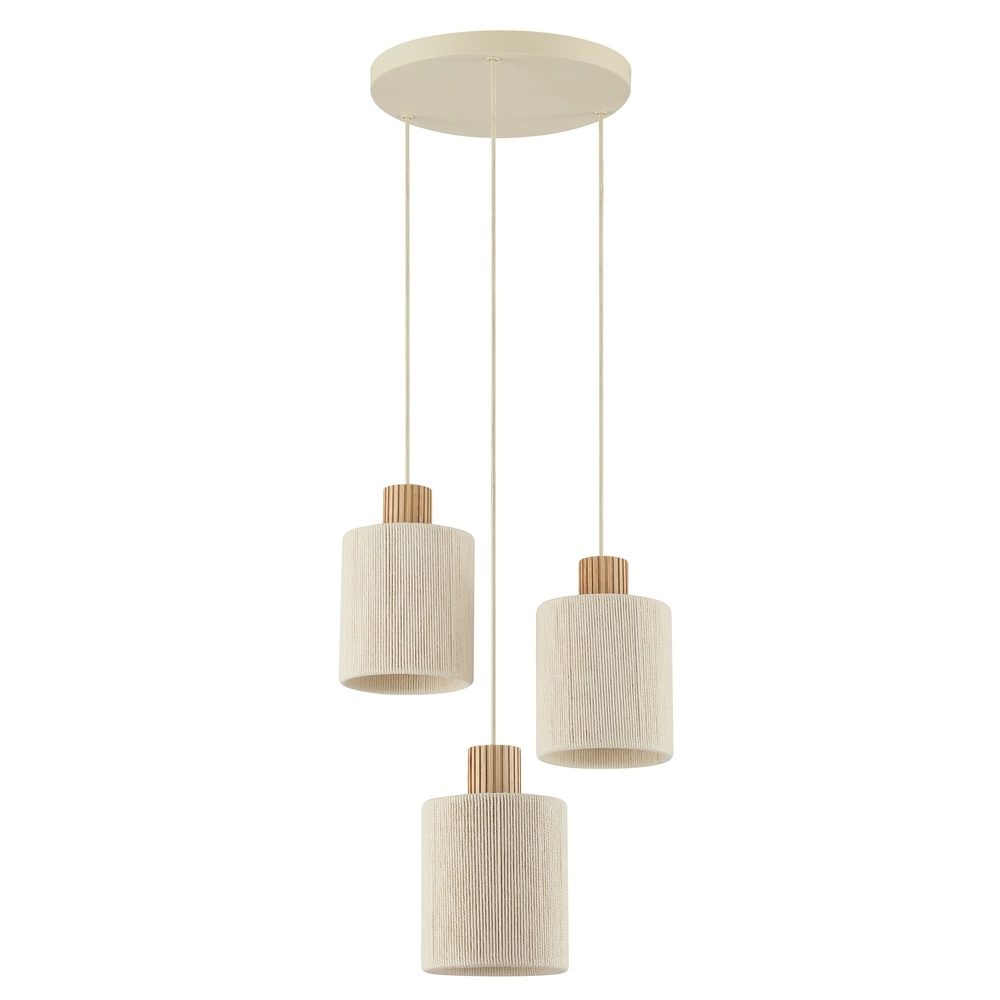 Beige Pendellampe Arlo mit Holz Japandi Ø 40cm 3-Fenster Brilliant 4004353477096
