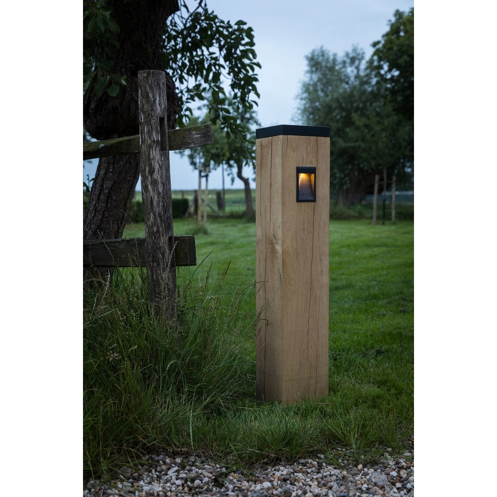 Holz-Solarrampenlampe Torre Solar Eiche - 17,5x17,5x90 cm - 2700K