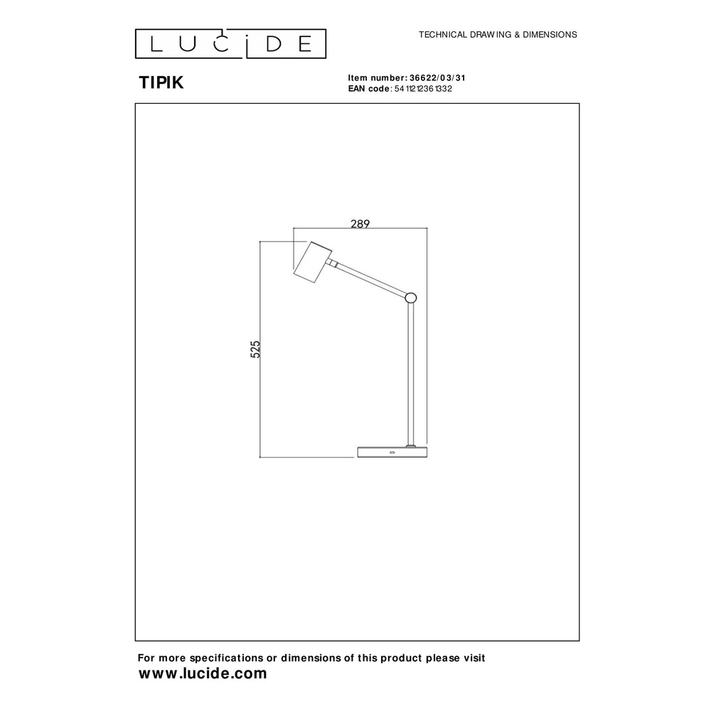 Wiederaufladbare Schreibtischlampe Tipik Weiß Lucide 5411212361332