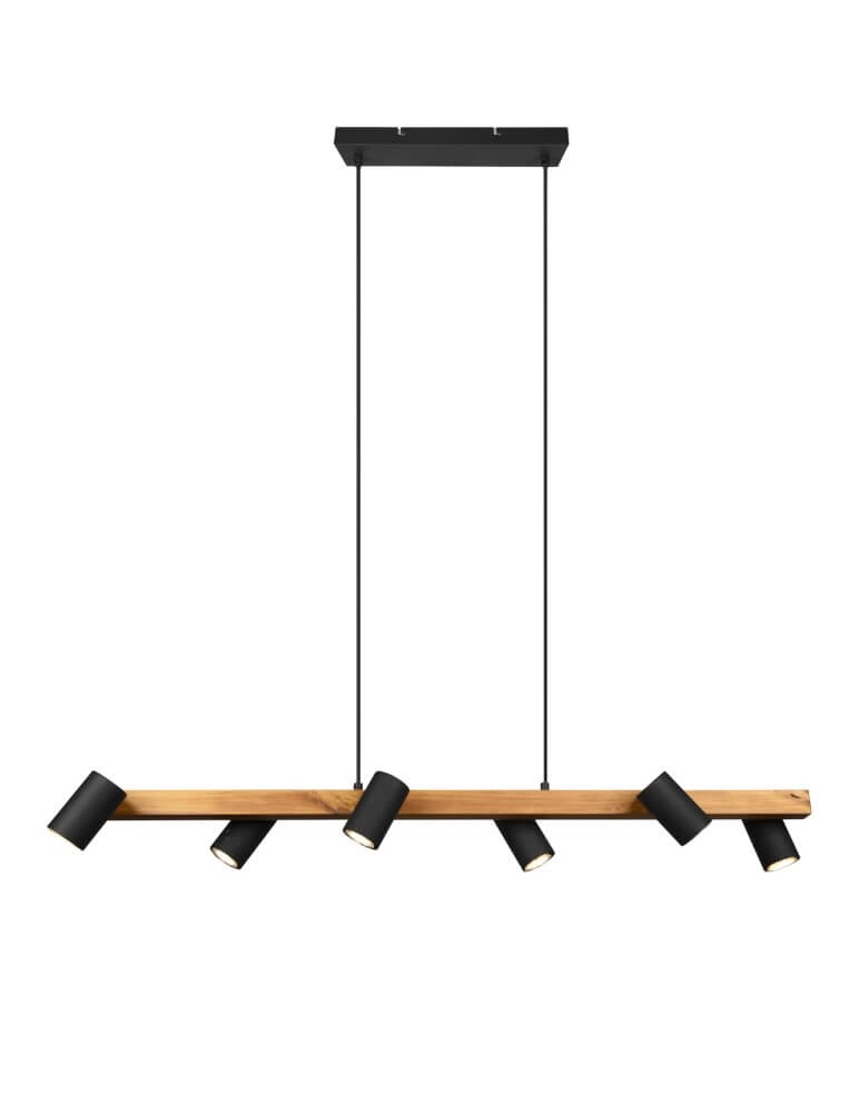 Hängelampe Marley 6-helles Schwarz mit Holz Trio 4017807523843