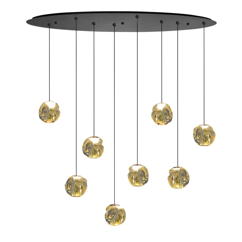 Pendelleuchte Melina schwarz mit braunem Glas oval 8-flammig