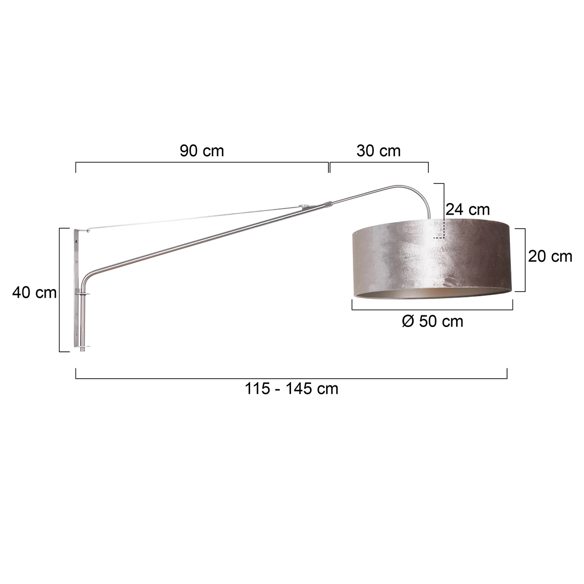 Wandlampe Elegant Classy 50 cm Edelstahl mit taupefarbenem Samtschirm Steinhauer 8712746146011