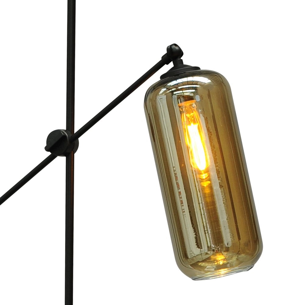 Verstellbare Stehleuchte Quinto Smoke Schwarz mit rauchfarbenem Zylinderglas Masterlight 8718121216478
