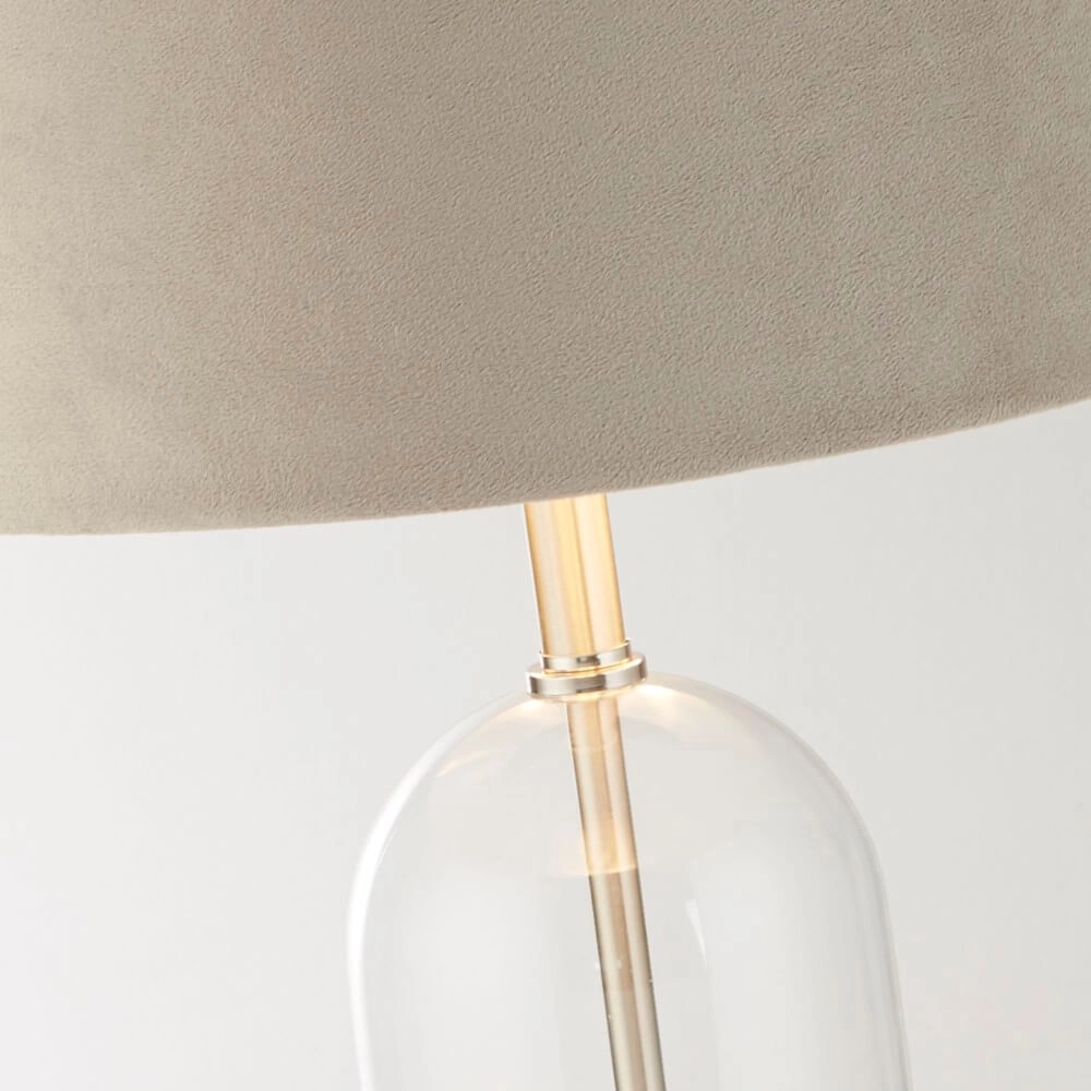 Einzigartige Tischlampe Oxford mit taupefarbener Kapuze Searchlight 5053423256924