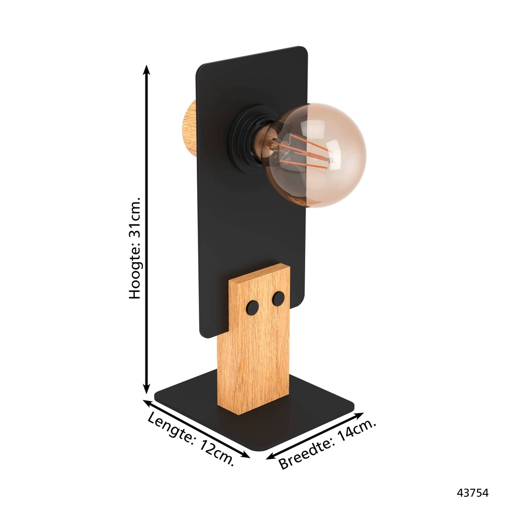 Moderne Tischlampe Bramerton Schwarz mit Holz Eglo 9002759437541
