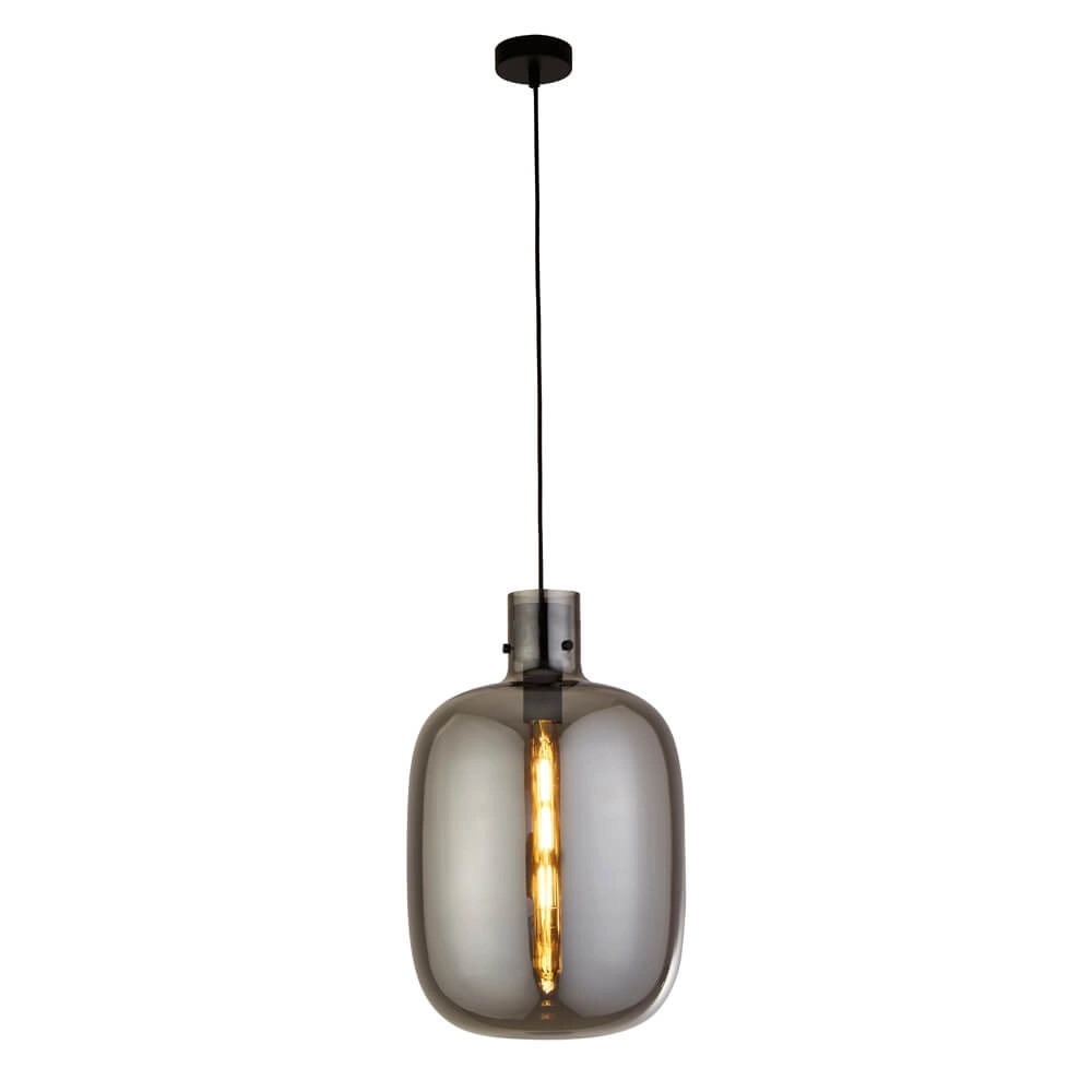 Hängelampe Glas Barrel schwarz mit Rauchglas