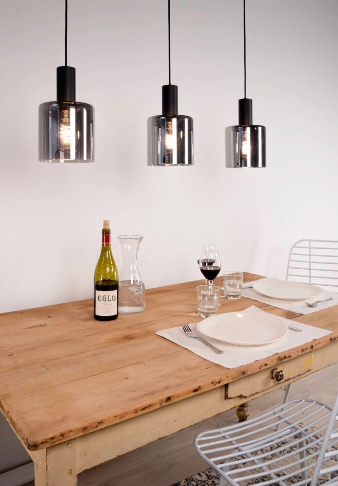 Pendelleuchte Gorosiba 3 Lichtschwarz mit Rauchglas Eglo 9002759987534