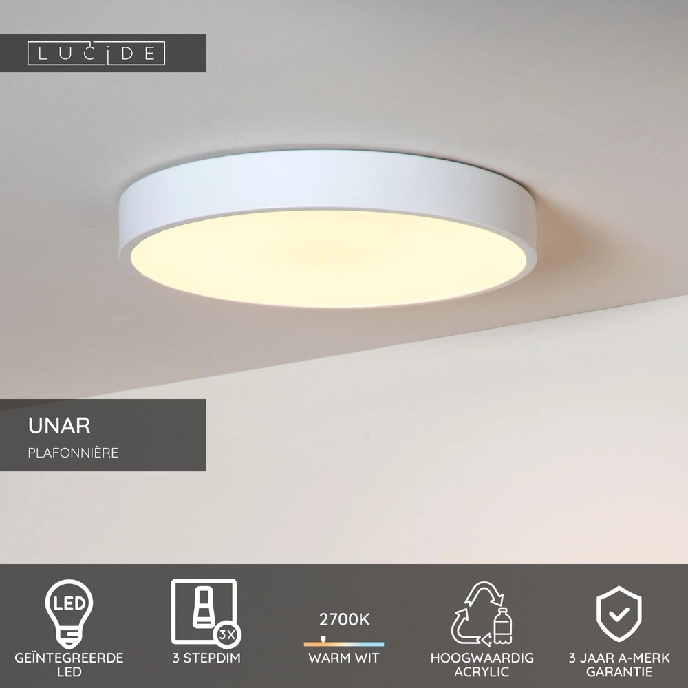 Deckenlicht Unar Ø 39,5 cm - 2700K - weiß Lucide 5411212792037