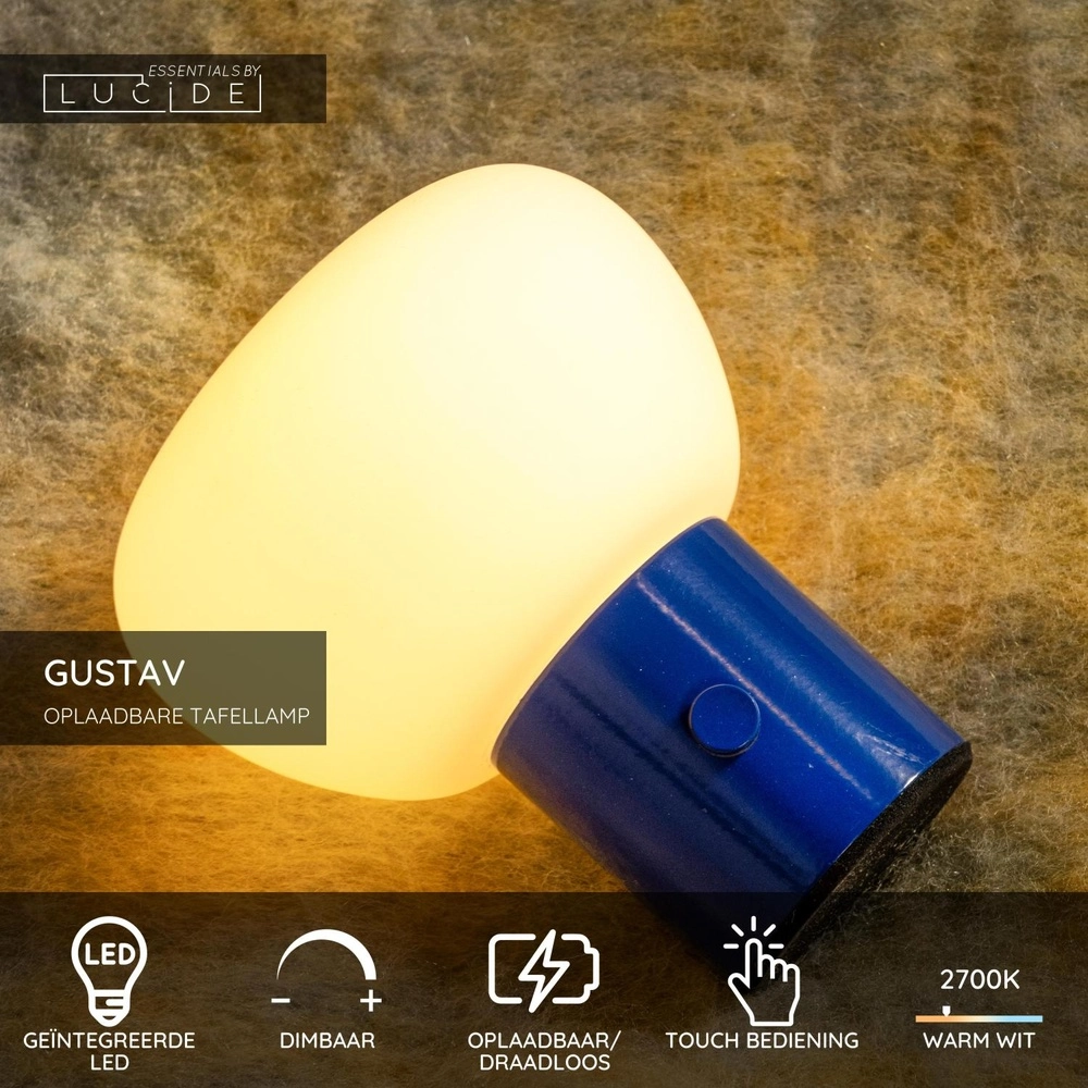 Wiederaufladbare Tischlampe Gustav Blau Lucide 5411212442031