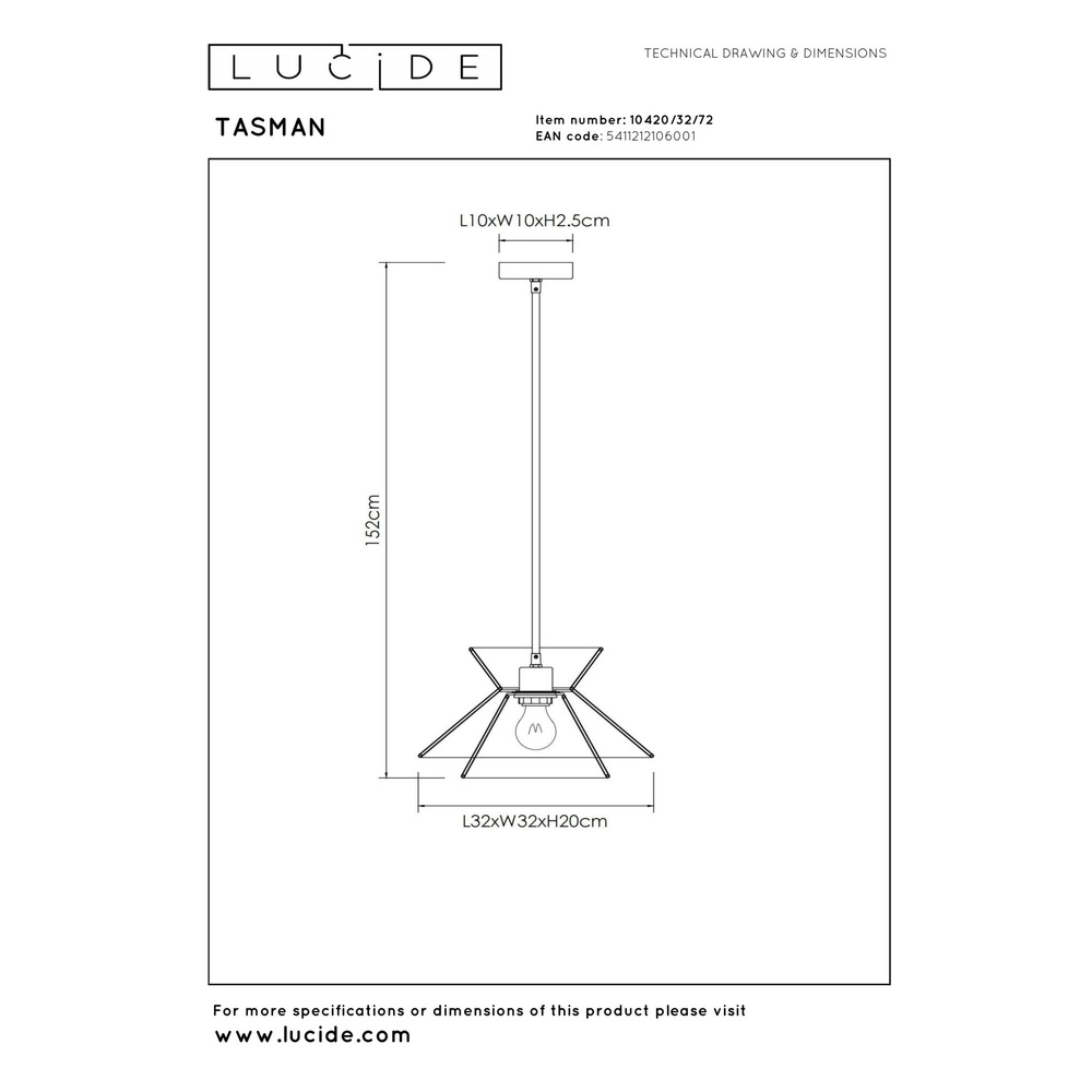Pendellampe Tasman Rattan Lucide 5411212106001