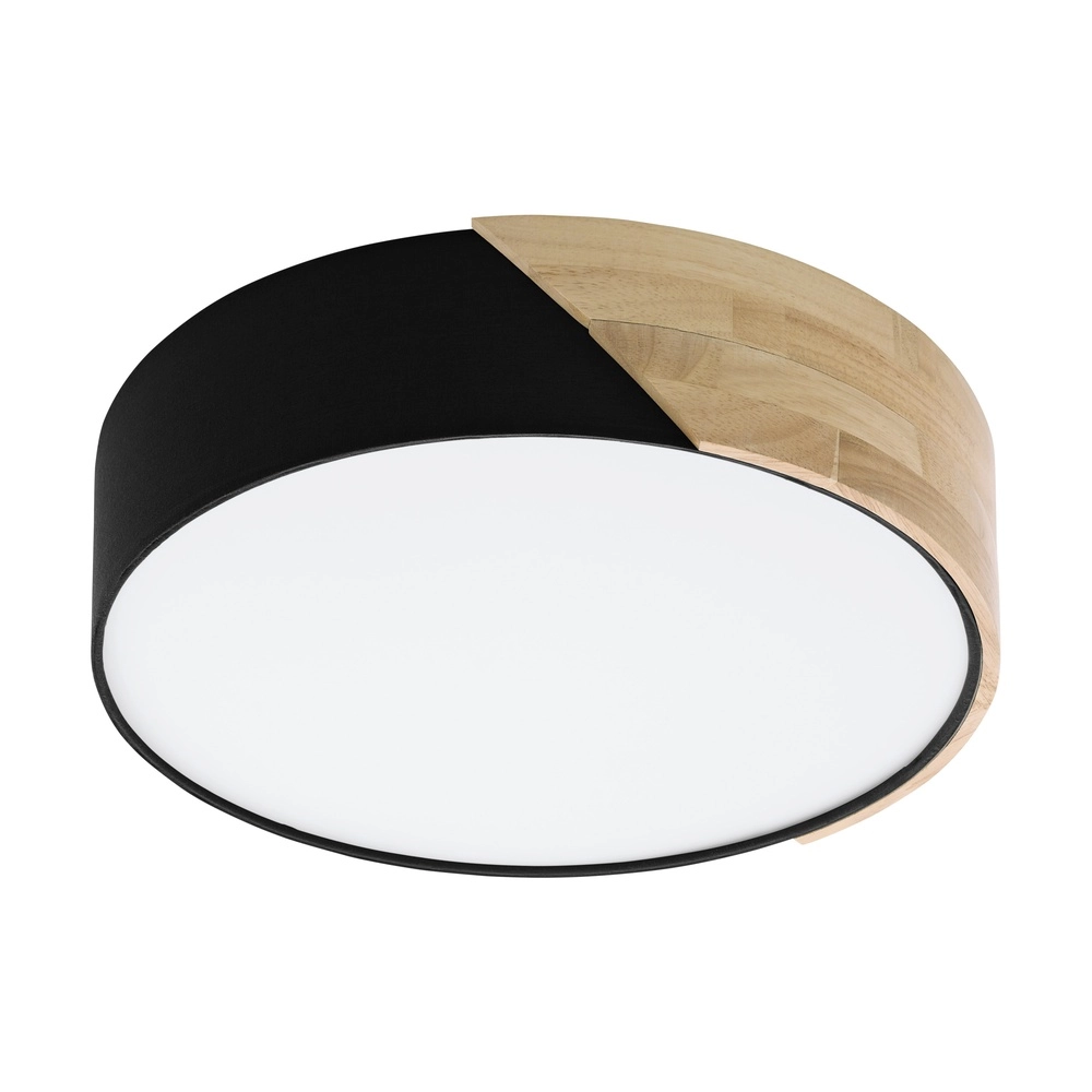 Moderne Deckenbeleuchtung Grimaldino Schwarz mit rundem Holz