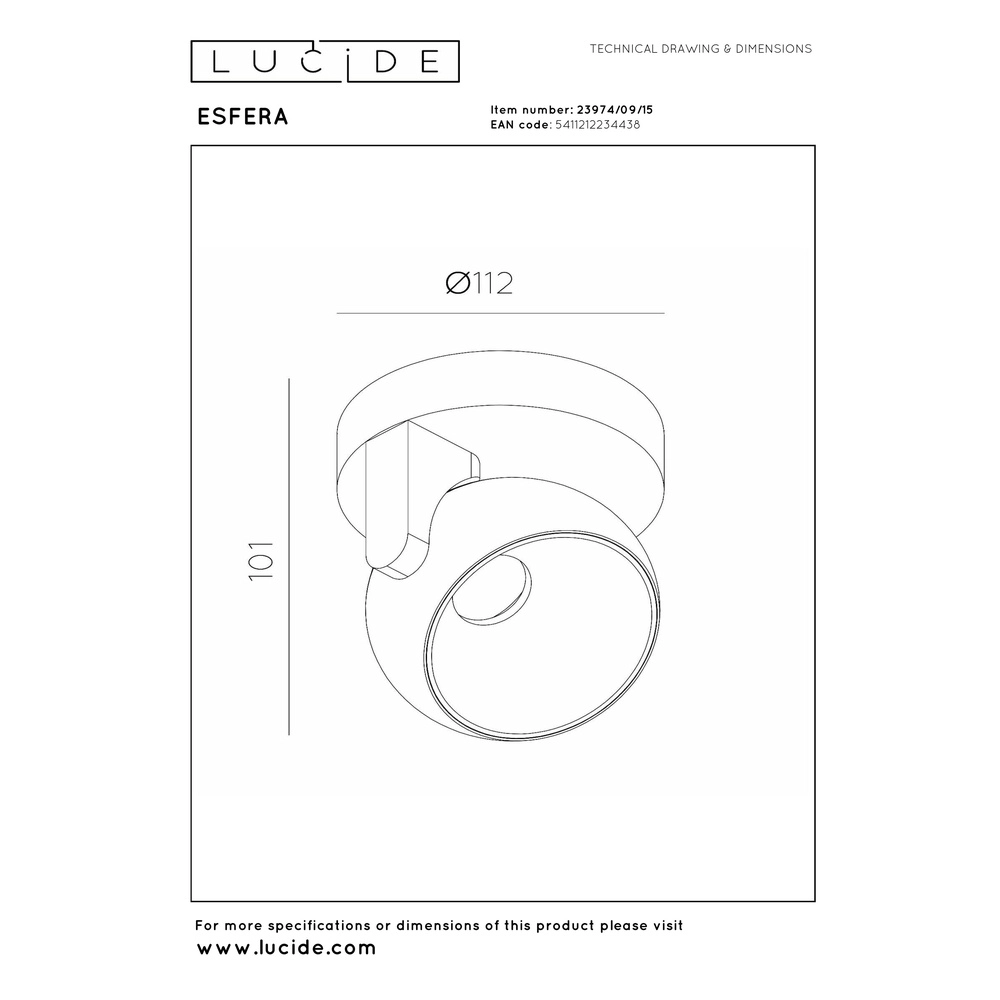 Design-Wandlampe Esfera gebürstetes Metall Premium by Lucide 5411212234438