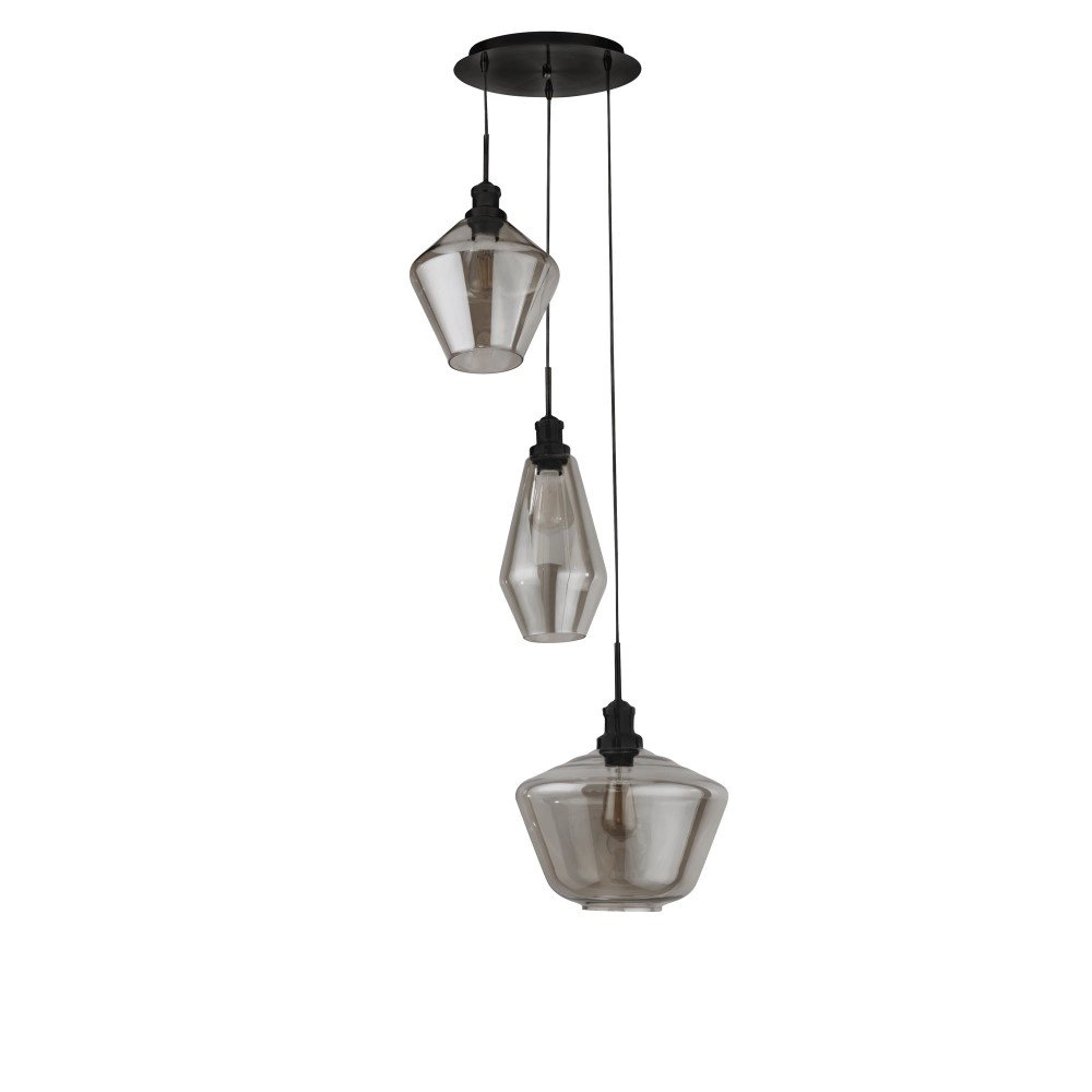 Vide Hängelampe Mia 3 Lichtschwarz mit Rauchglas Searchlight 5053423158686