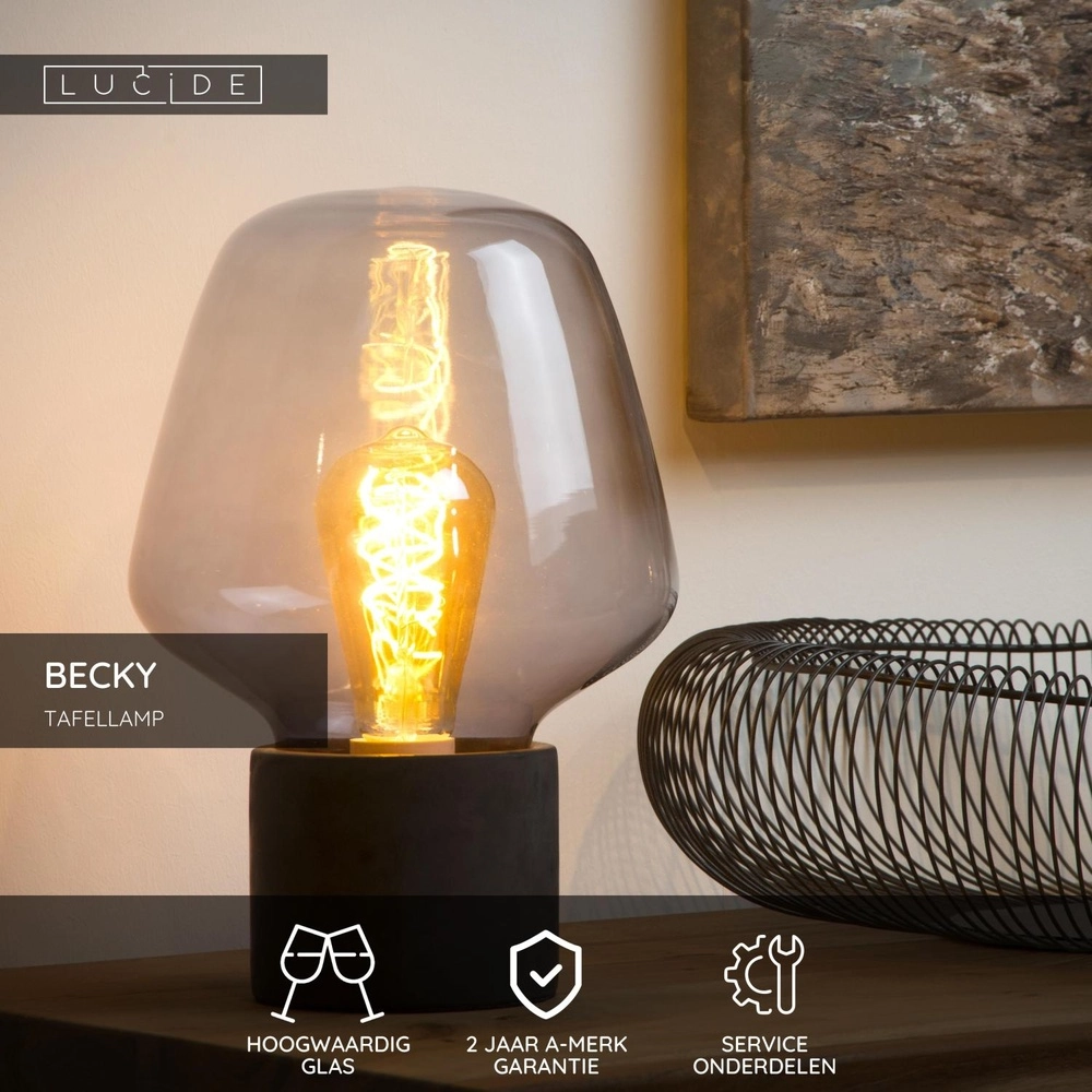 Tischlampe Becky Schwarz mit Rauchglas Lucide 5411212450753