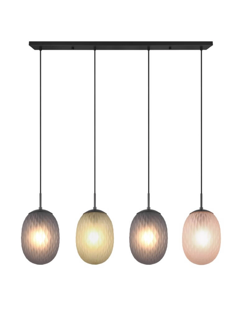 Hängelampe mit 4 Leuchten Facette mit geripptem farbigem Glas Trio 4017807616842