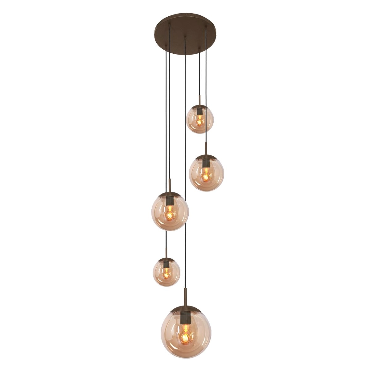 5-Licht Vide Pendellampe Bollique Kakao mit Bernsteinglas Steinhauer 8712746187175