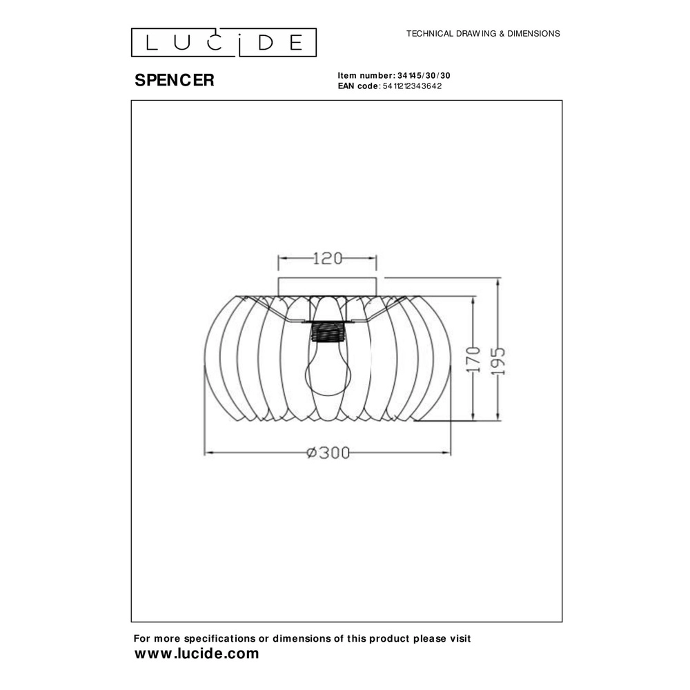Deckenlampe Spencer Ø 30cm schwarz Lucide 5411212343642