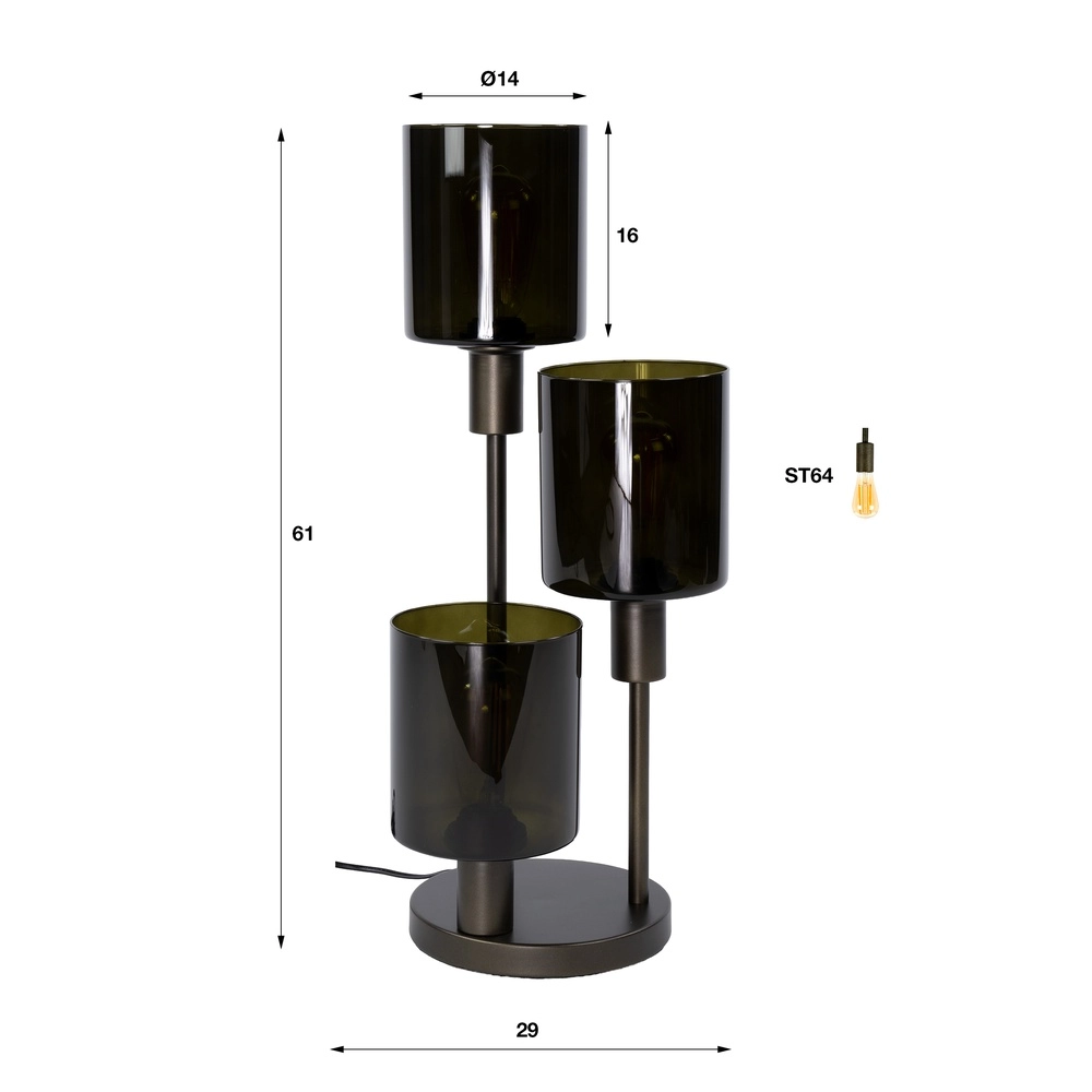 Design-Tischlampe Sepiora 3-helles Sienabraun Lyora 8716803515321