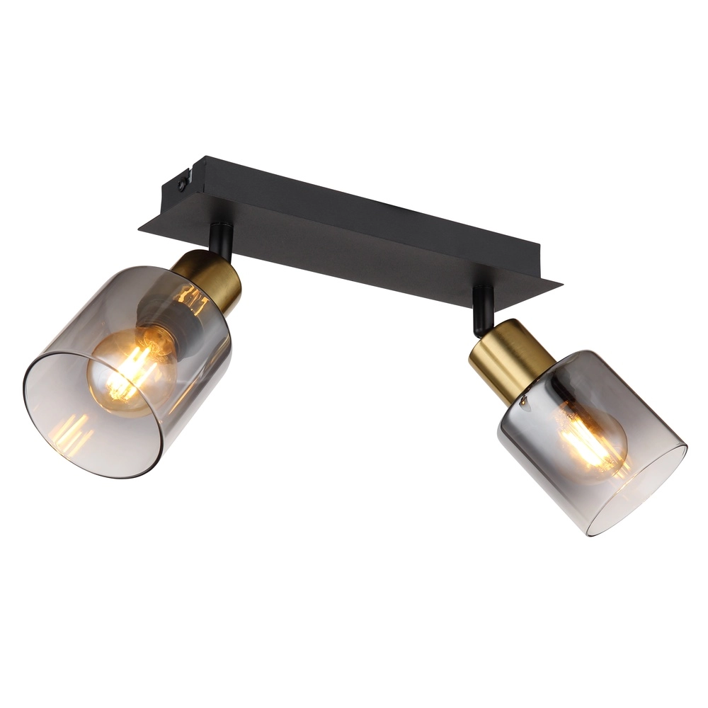2-Licht Deckenlampe Hollsy Schwarz mit Rauchglas