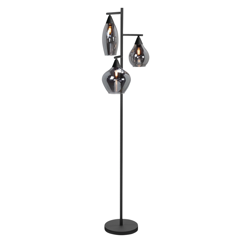 Stehlampe Cambio Schwarzes 3-flammiges Rauchglas