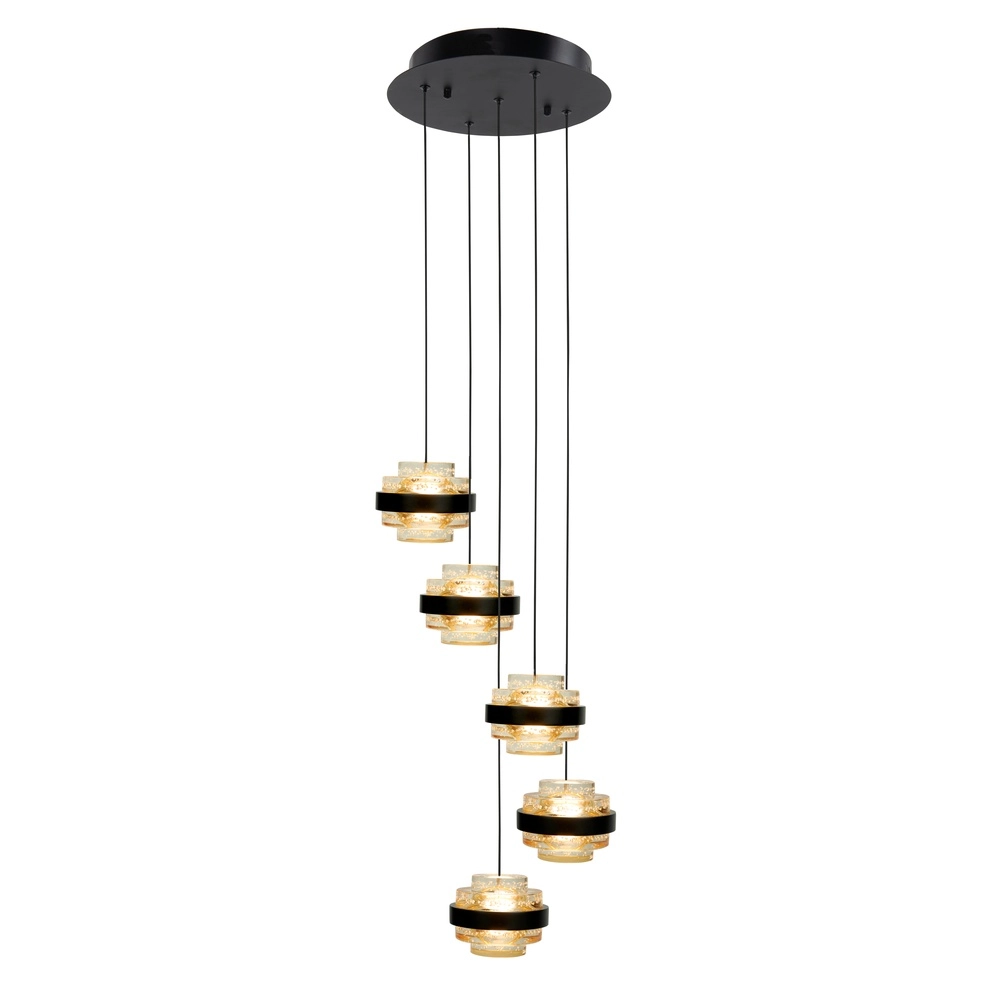 Pendelleuchte Dynasty schwarzes 3-flammiges Braunglas