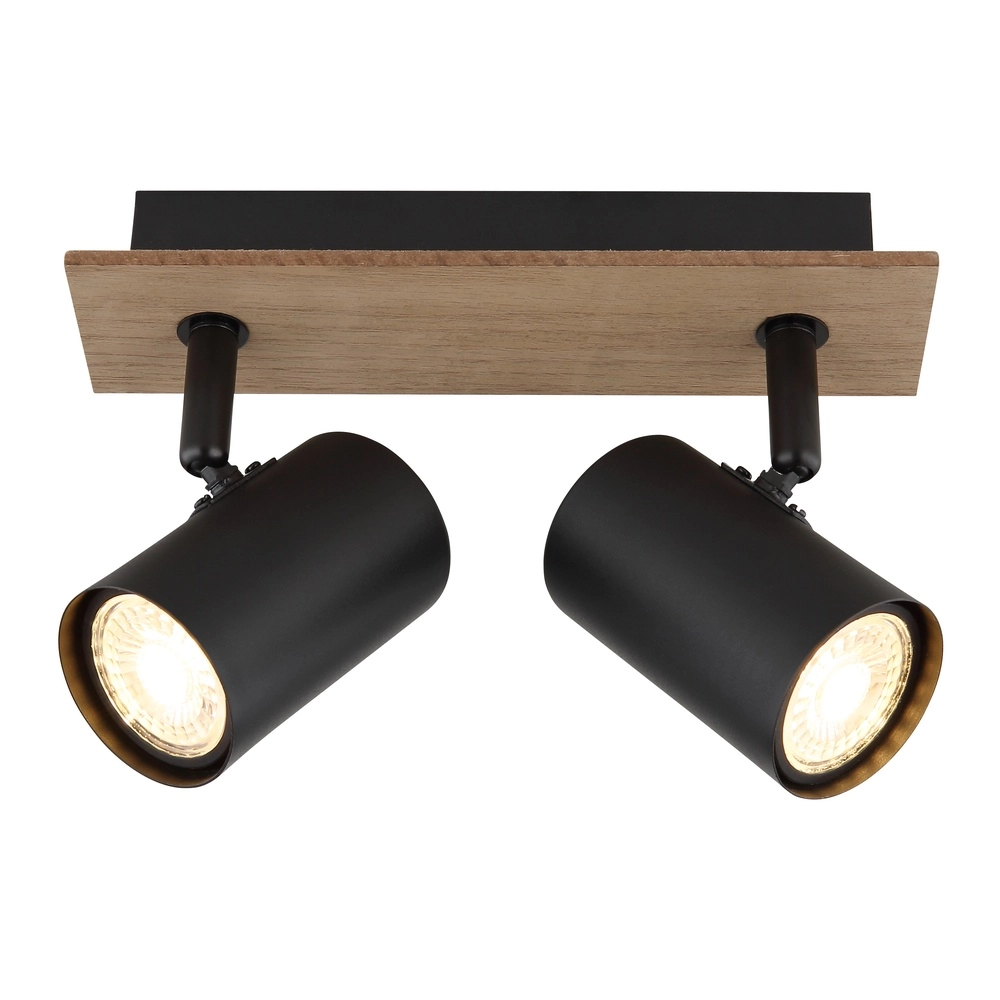 Deckenlampe Linca 2-helliges Schwarz mit Holz Globo 9007371452941