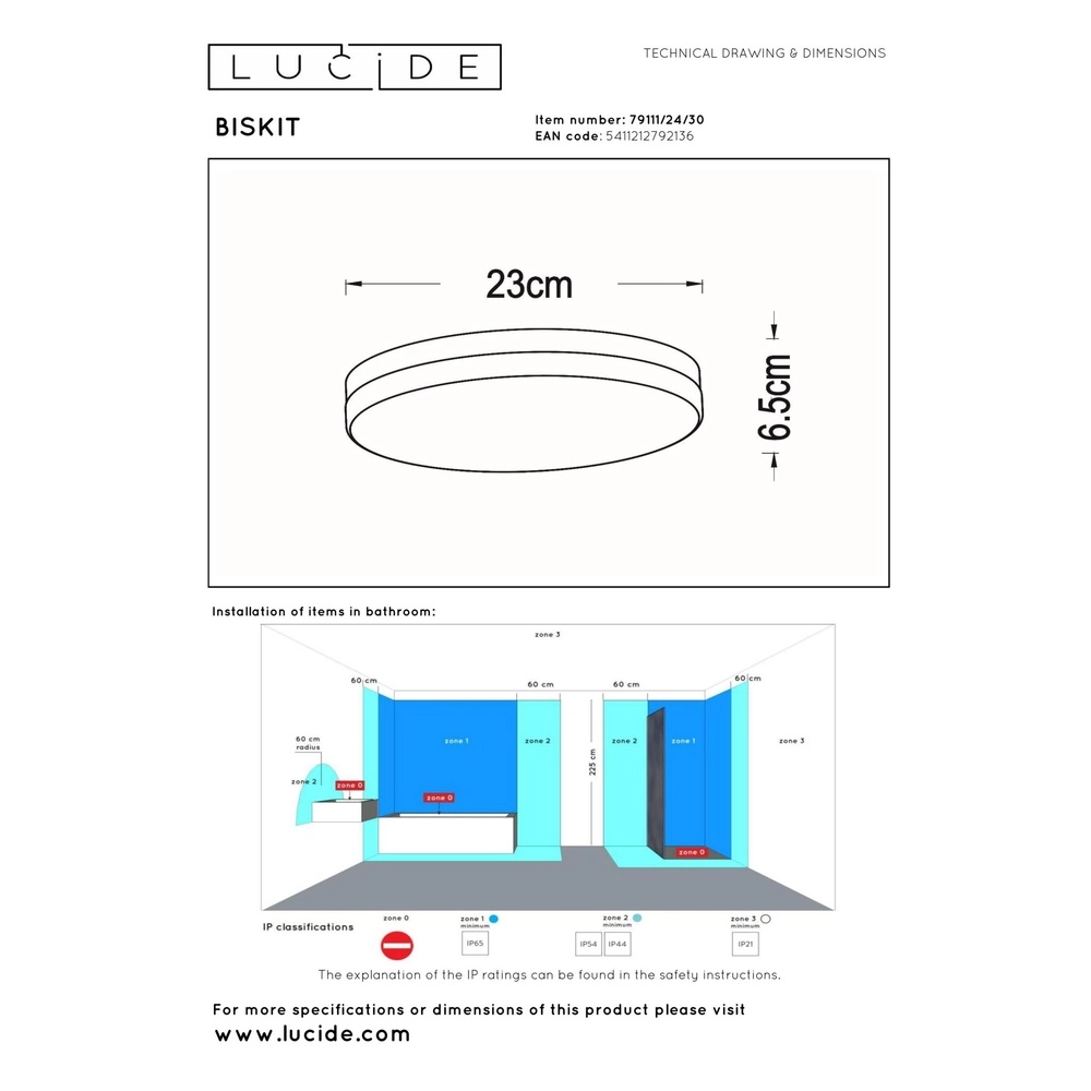 Deckenlicht Biskit Ø 23cm - IP44 schwarz Lucide 5411212792136