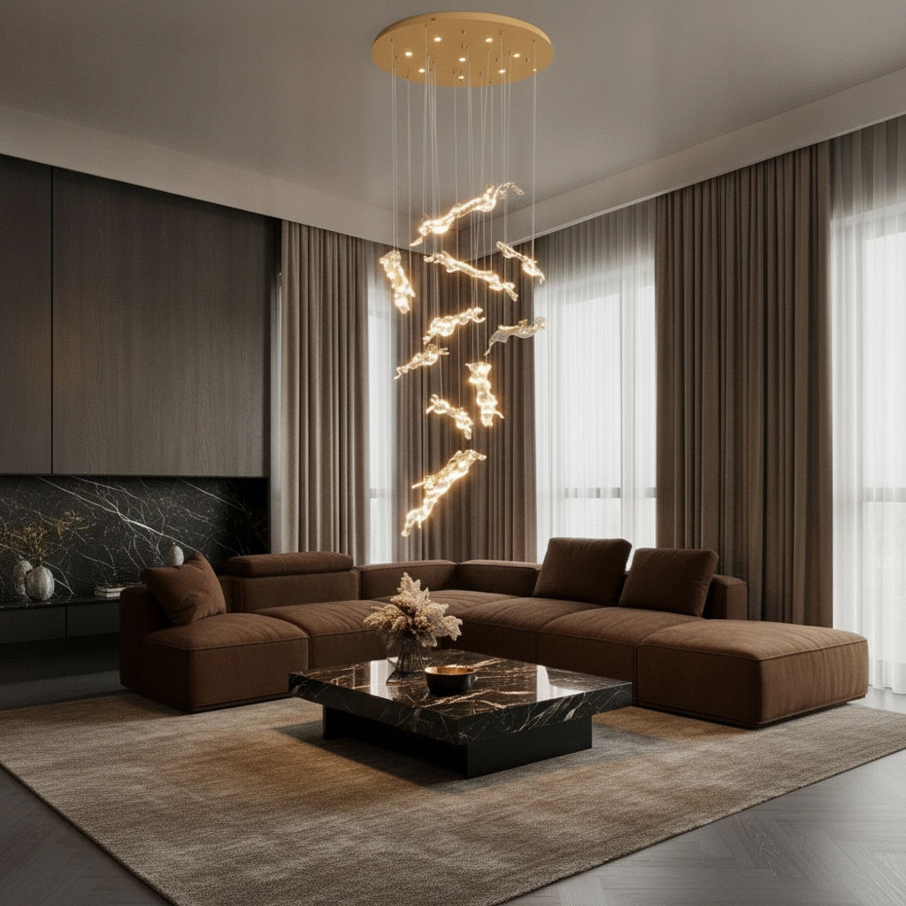 Goldene Pendellampe Avesa mit klarem Glas Ø 100 cm