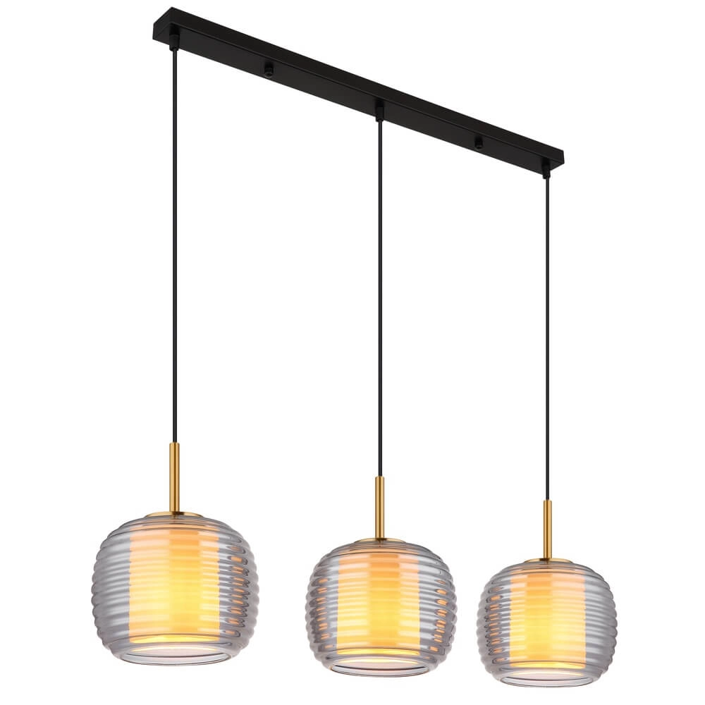 Design-Pendelleuchte Lampigna schwarz mit Braunglas 3-flammig Globo 9007371471614