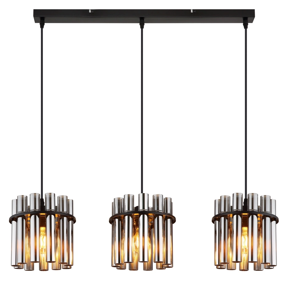 3-Licht Pendellampe Gorley II Schwarz mit Glasstangen Globo 9007371589111