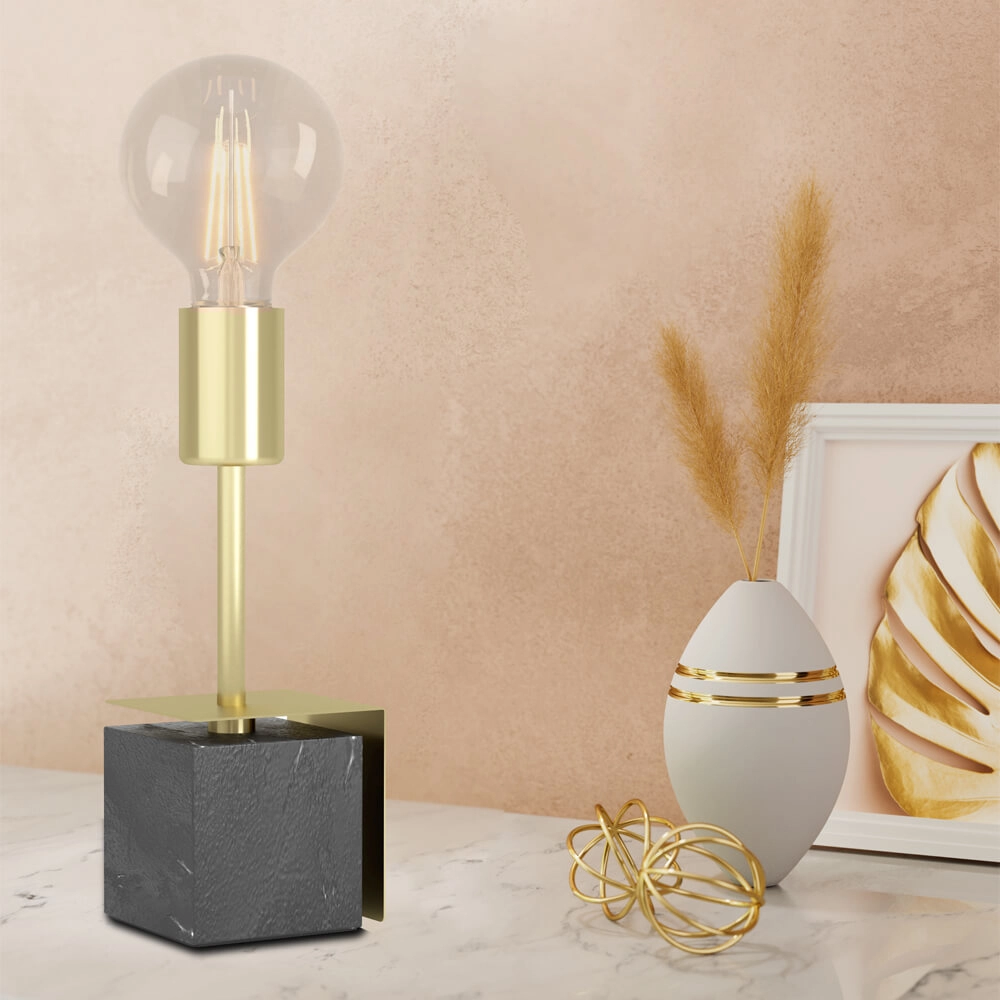 Goldene Tischlampe Carmita mit Marmorsockel Stars of Light 9008606240470