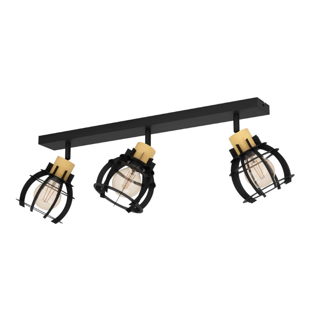 Deckenleuchte mit 3 Leuchten Stillington 1 schwarz mit Holz