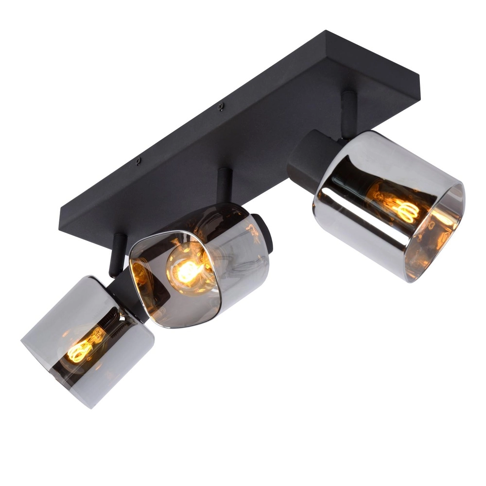 Deckenlampe Alion 3-Licht Schwarz mit Rauchglas Lucide 5411212177001