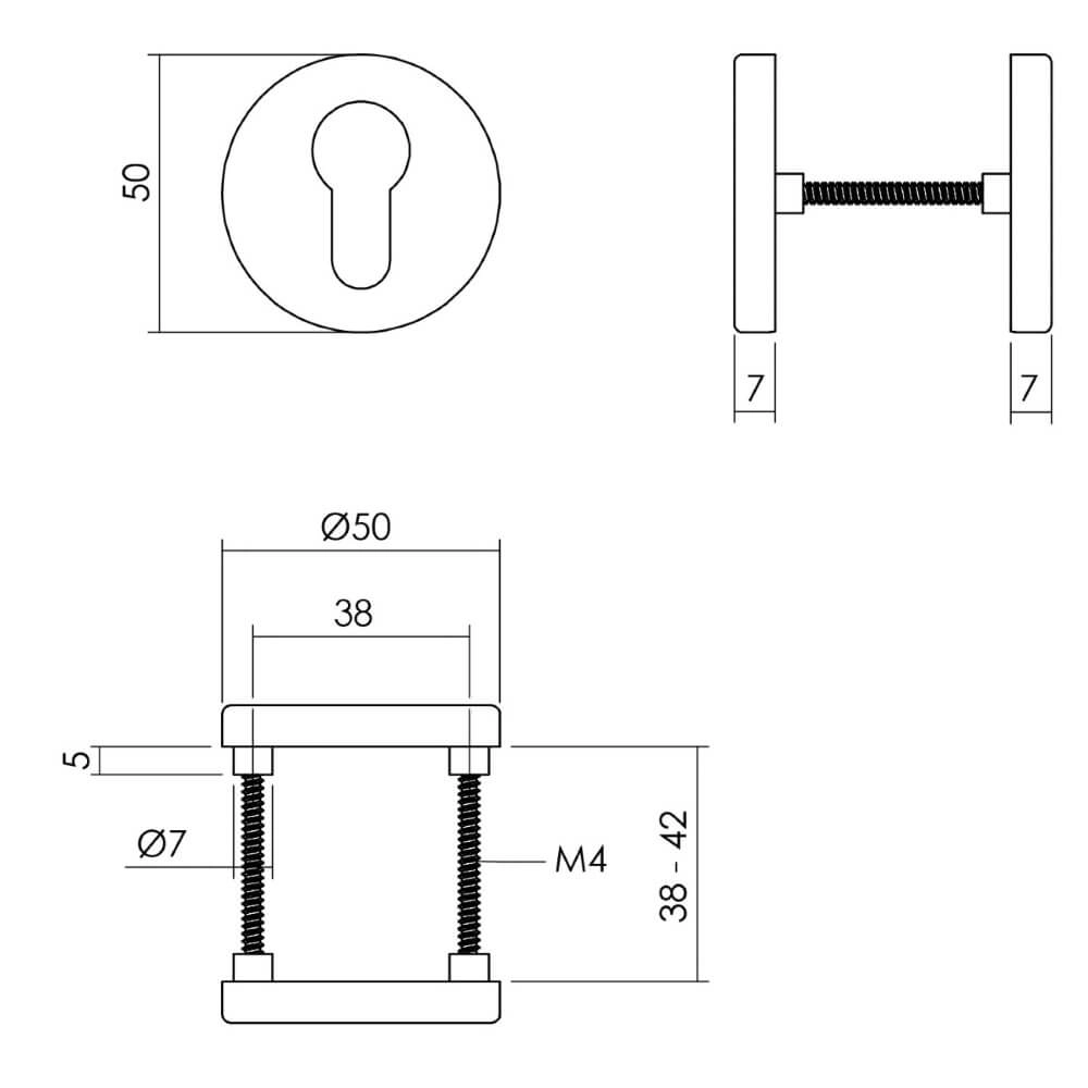 Set mit 2 Zylinder-Rosetten Tira Rundes schwarzes Aluminium Intersteel 8714186653944