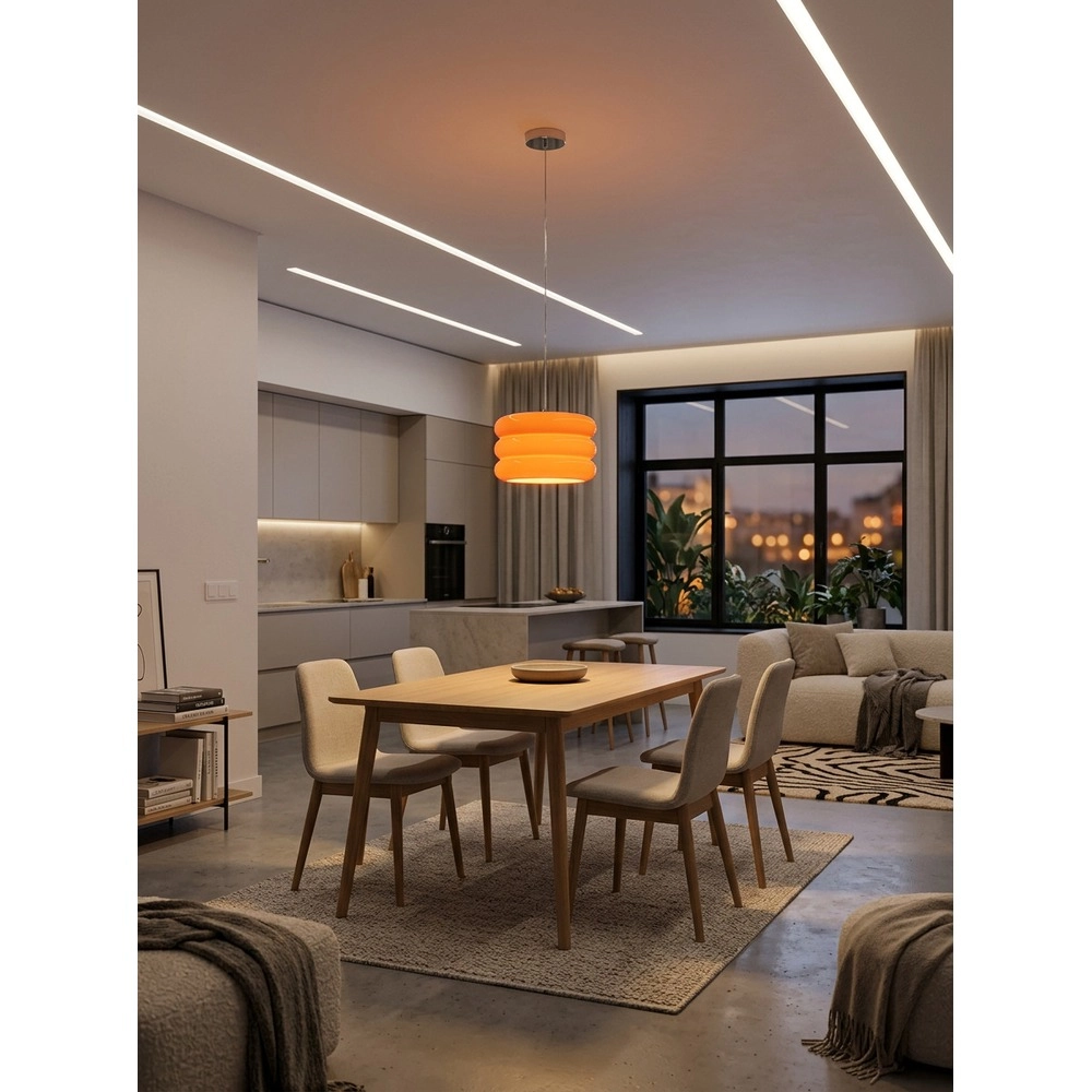Design-Pendellampe Tortora Chrom mit orangefarbenem Ø 30cm