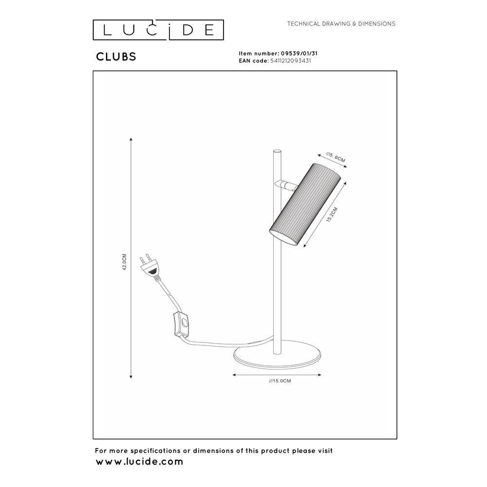 Schreibtischlampe Clubs Weiß Lucide 5411212093431