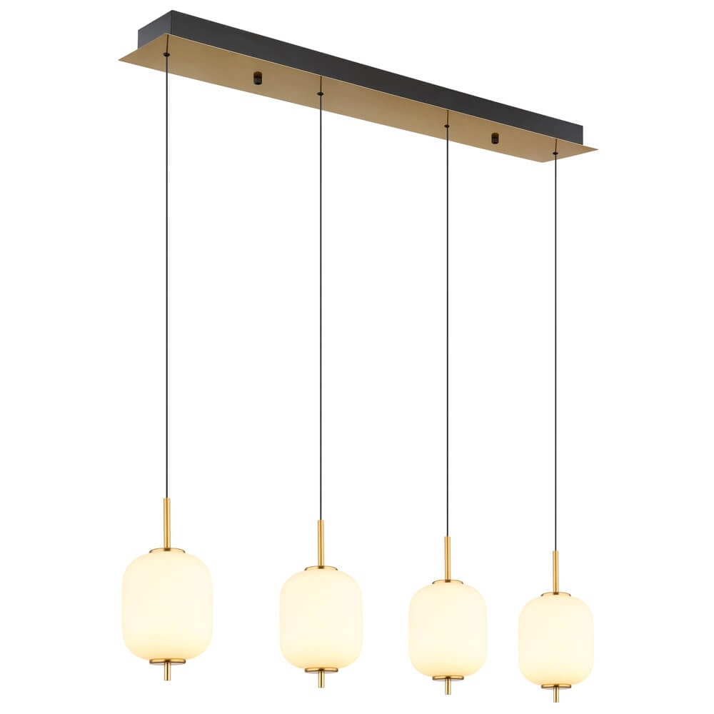 Goldene Pendelleuchte Ewald 4-flammiges Weißglas