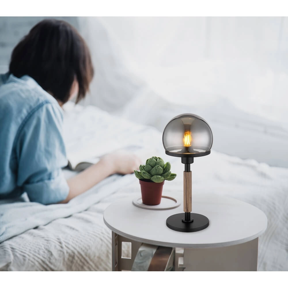 Tischlampe Haku schwarz mit Rauchglas Globo 9007371447695
