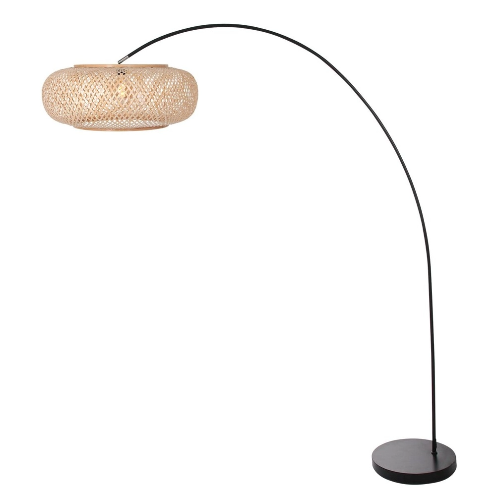 Bogenlampe solva schwarz mit Rattanschirm Ø 60cm Steinhauer 8712746182590